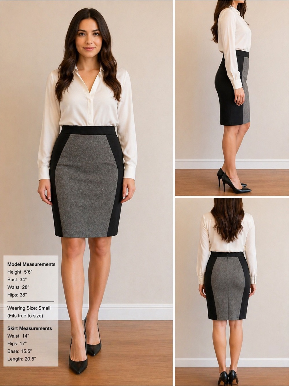 Black & Grey Colorblock Pencil Skirt Stretch Office Skirt Size Small